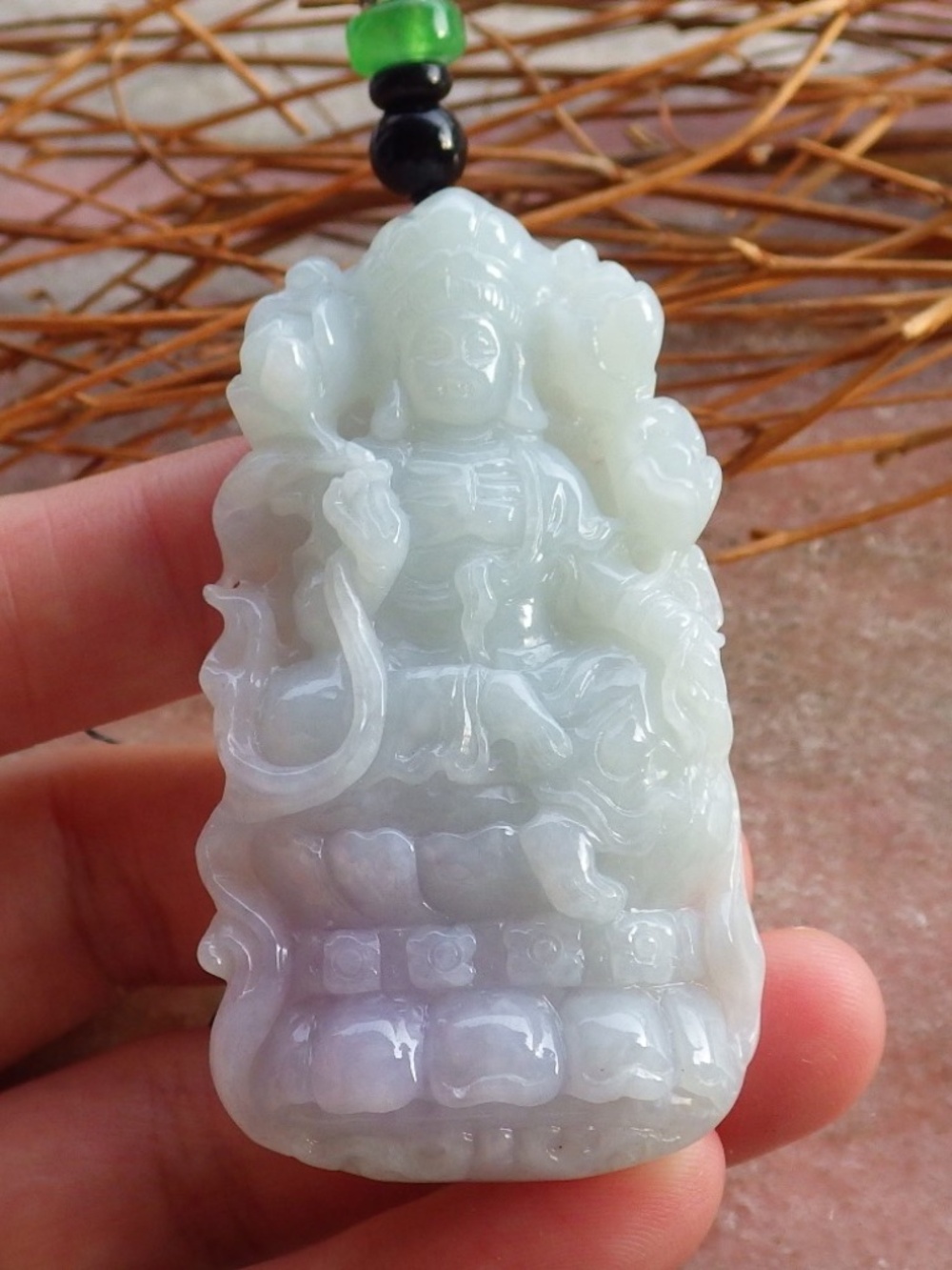 Certified Natural Green A Jade jadeite Guanyin Kwan Yin God Pendant Necklace